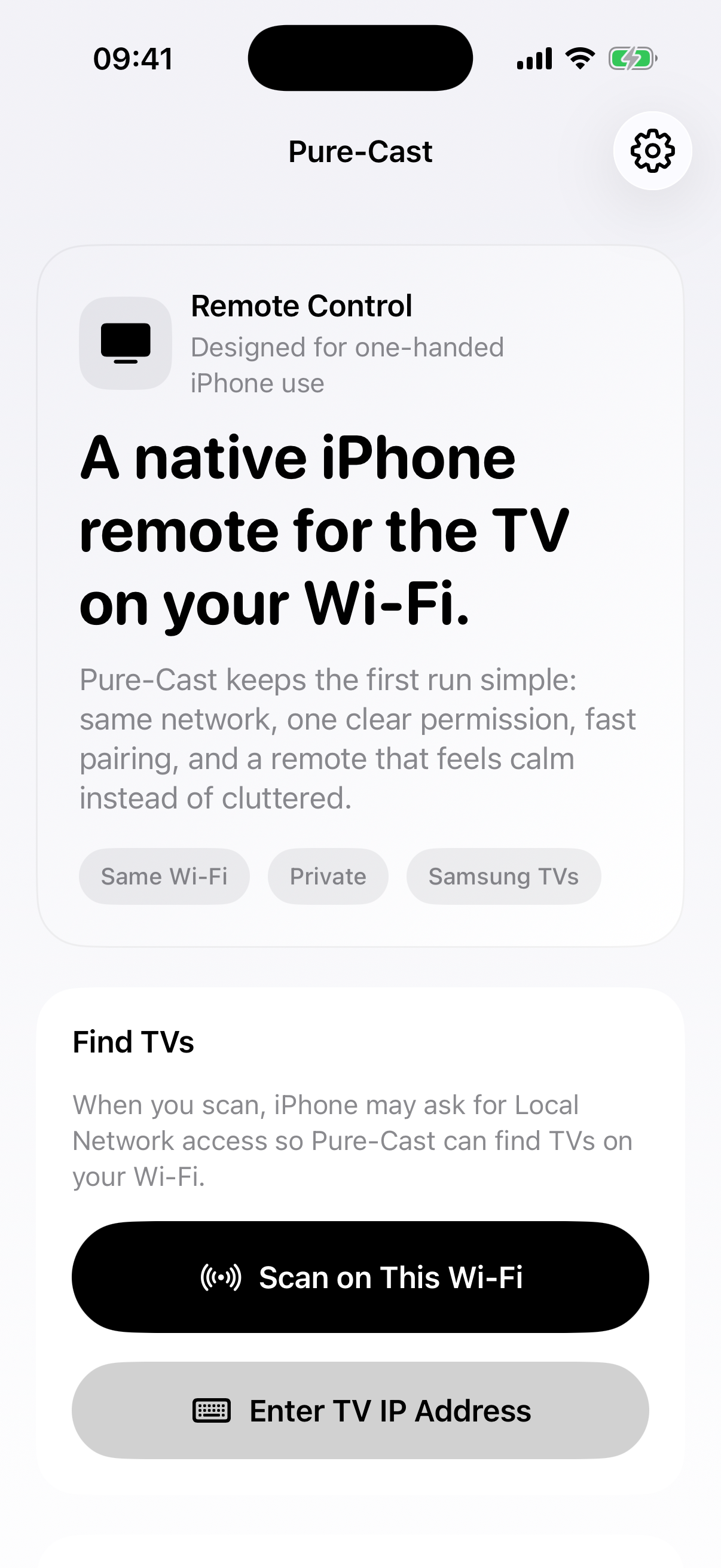 Pure-Cast home screen