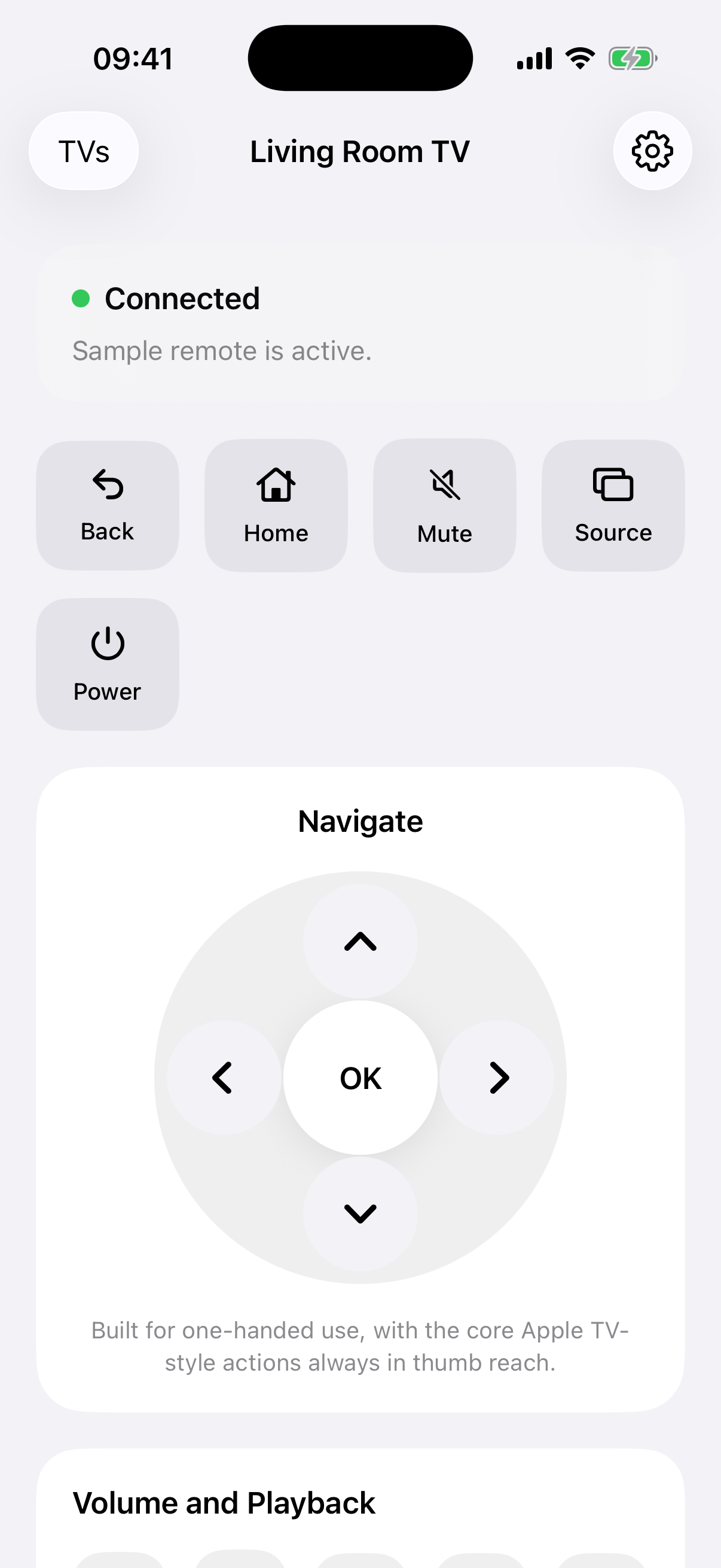 Pure-Cast sample remote on iPhone
